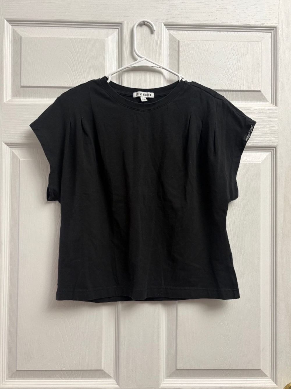 Steve Madden Women's Black Detailed Oversized Boxy T-Shirt
